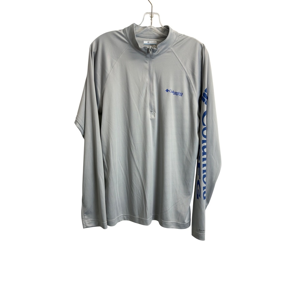 Columbia PFG Terminal Tackle Quarter Zip Pullover Gray Mens S UPF 50 Long Sleeve